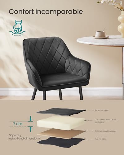 Miniatura 5 de Songmics Silla De Comedor, Silla De Cocina, Sillón De Terciopelo, Silla Tapizada Con Reposabrazos, Carga Máx. De 120 Kg, Patas De Metal, Para Comedor, Cocina, Negro Tinta Ldc088b01