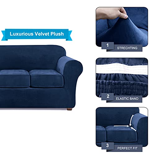 Northern Brothers Couch Covers For 3 Cushion Couch Velvet Sofa Cover Stretch 4 Piece Couch Cover Sofa Covers Sofa Slipcover For Furniture Sofa Furniture Protector Machine Washable (Navy Blue) #TOP2