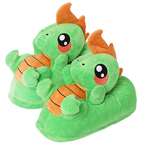 corimori Süße Plüsch Hausschuhe (10+ Designs) Dinosaurier Byte Slipper Einheitsgr. 34-44 Unisex Pantoffeln Grün Orange