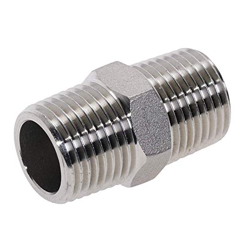 Image of Beduan 1 /2 inch Male to 1 /2 inchMale NPT Hex Nipple Stainless Steel Pipe Fitting (Pack of 2)