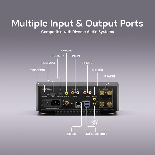 Eversolo Play | 110W X 2CH Music Streamer with Amplifier & DAC | 5.5" LCD Touchscreen, Support Room Correction & Multi Room HiFi Audio System, Stream Qobuz, Tidal&More | Black (CD Edition)