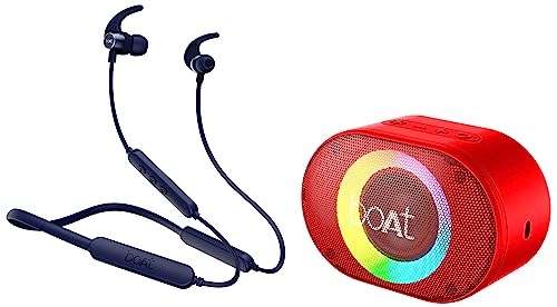 Image of boAt Rockerz 255 Pro+ in-Ear Bluetooth Neckband with Upto 40 Hours Playback && Stone 250 Portable Wireless Speaker with 5W RMS Immersive Audio, RGB LEDs, Up to 8HRS Playtime, IPX7