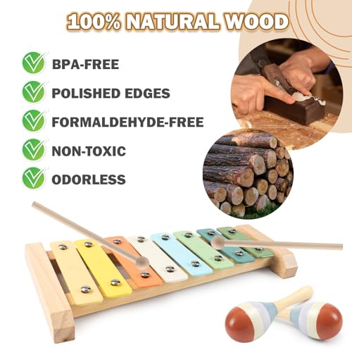 MYDOVA 11 in 1 Toddlers Musical Instruments, Baby Montessori Wooden Musical Toys, Educational Percussion Rhythm Drum Sensory Toys for Babies Kids, Preschool Educational Toys for Boys and Girls - Image 4