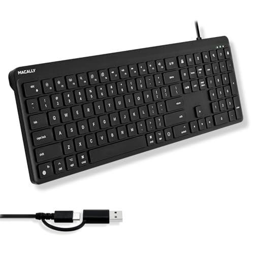 Macally USB C Wired Keyboard for Mac (USB C + USB A...