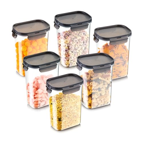Image of WARMEO FRESH LOCK Airtight Kitchen Storage Container SET of 6 pcs (1200ml each) BPA Free Air tight Storage Organizer for Dry Food,Pulses,Spice,Kitchen Accessories Items & Storage-Transparent
