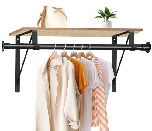 Anndason Closet Rod, 16 to 75 Inch Heavy Duty Adjustable Clothes Rod for Hanging Clothes and Heavy Duty Clothes Rod Bracket Rods Support (The Shelf NOT Included) (Black) by Anndason - Used condition - CA$43.67