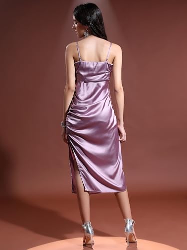 Image of Tokyo Talkies Women's Elegant Shoulder Strap Ruched Sheath Dress | Flattering Short Silhouette for a Chic Look