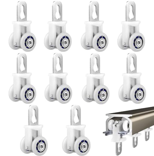 Rodillo para Riel de Cortina,10 PCS Rueda Universal con Dos Ruedas,Plástico Twin con Ruedas Transportadores Carril Deslizante Glider,Rodillo silencioso,para Cortinas de Ducha,Oficina o Balcón