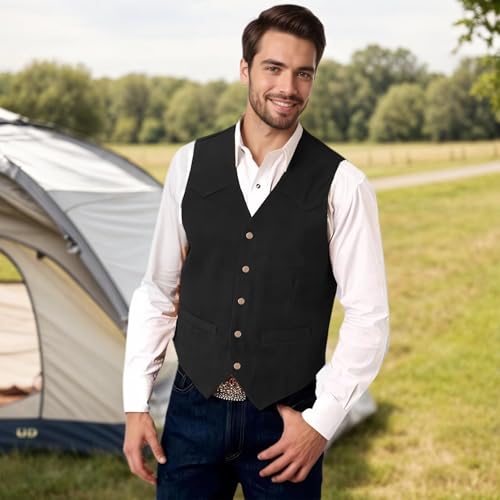 Mens Vests Suede Leathe Western Cowboy Vest Slim Fit Vintage Sleeveless V Neck Casual Waistcoat4