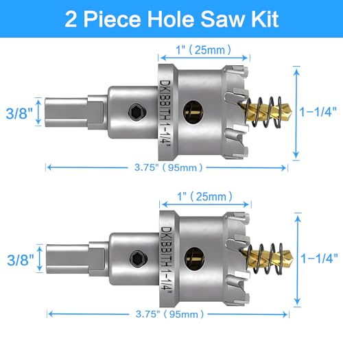 TCT Hole Saw Set, 2-Pack of 1-1/4" (32mm) Heavy Duty Tungsten Carbide Tipped Hole Cutters for Stainless Steel Mild Steel Copper Iron Brass Plastic and More, with Titanium-Plated Pilot Drill Bits