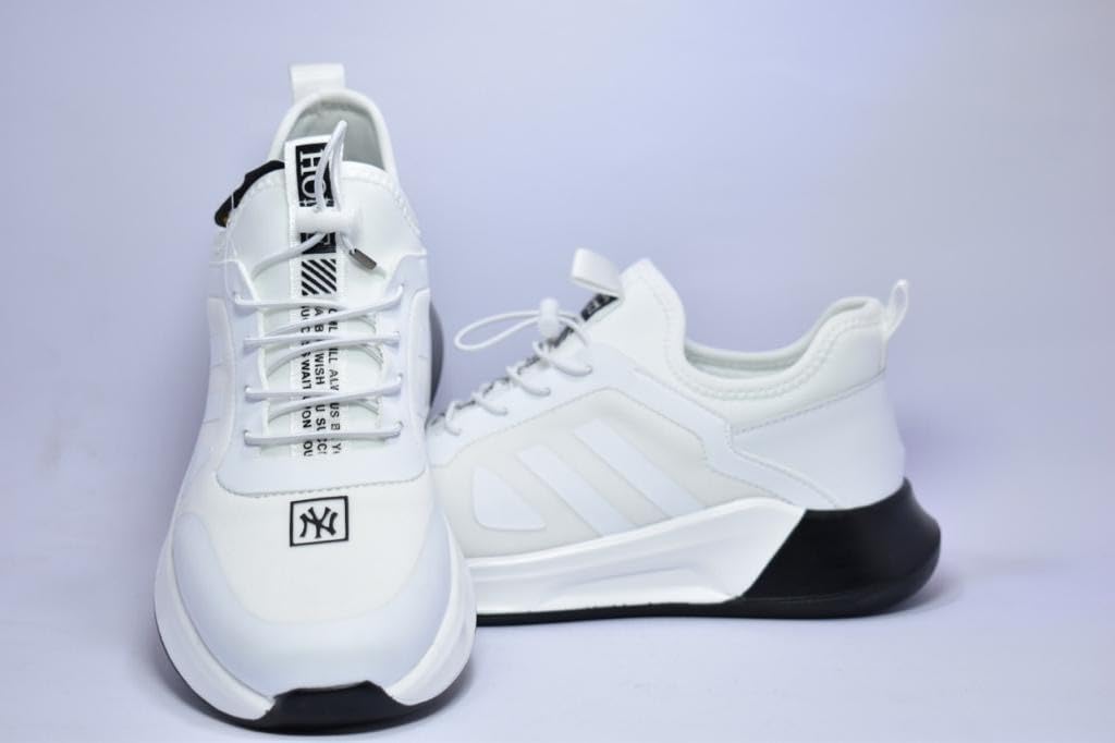 Athletic Running Shoes, White Mesh Trainers with PVC Sole, Lace-Up Sports Footwear for Men (White, UK Footwear Size System, Adult, Men, Numeric, Narrow, 8) 1