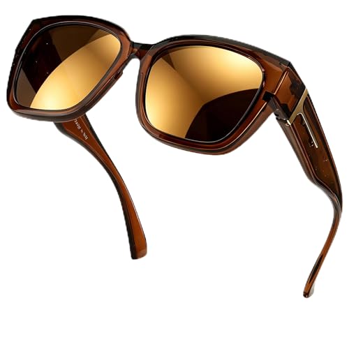 Image of SIPHEW Mirrored Sunglasses Polarized Fit Over Glasses for Women - Trendy Large Square w UV400 Protection Sun Glasses
