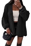 ATHMILE Womens Fall Oversized Cardigan Sweaters Long Lantern Sleeve Knit Open Front Lightweight Winter Fashion Clothes 2026 Black