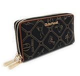 Maße 18 cm x 11 cm x 4 cm Giulia Pieralli Edle Design Damen Glamour Fashion Style Geldbeutel Geldbörse Portemonnaie Portmonee XXL Geldbörse Kunstleder NEU mit Doppelreißverschluss Neue Kollektion (schwarz/braun)