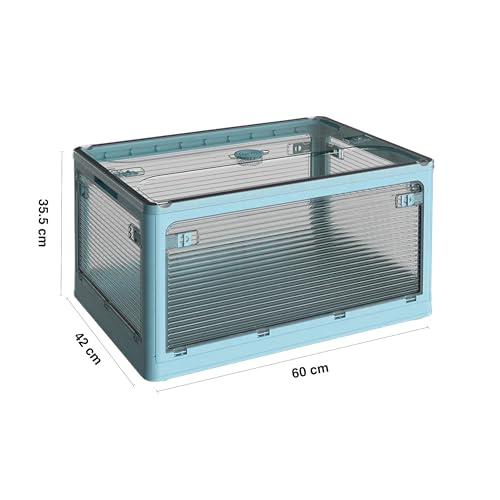 Image of oddpod Stack Genie Collapsible X-Large Capacity Storage Box with Detachable Wheels /Multifunctional Transparent Stackable, Portable & Foldable Organizer for Indoor and Outdoor use - Blue
