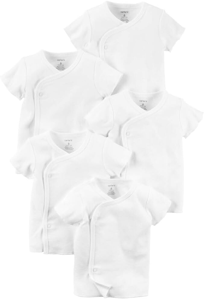Carter's Baby Onesies, 5-Pack, Side-Snap, White, Preemie Size