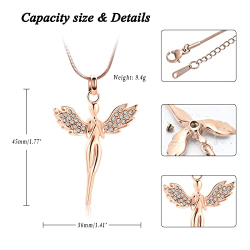 Cremation Jewelry with Angel Lady Stainless Steel Urn Necklace Pendant Memorial Ashes Keepsake for Women Girls, Filling Kit Included2