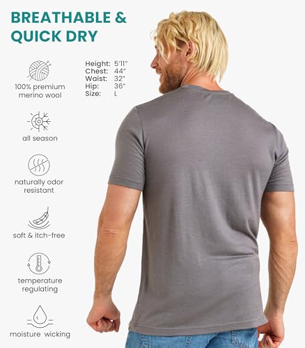 Merino Wool Undershirt for Men – Lightweight Thermal T-Shirt + Socks (Small, Perfect Gray)2