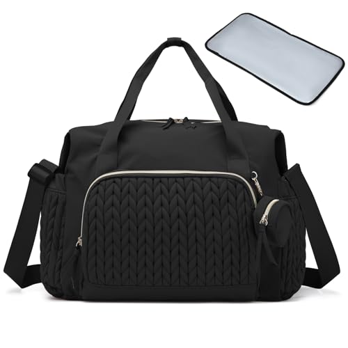 Diaper Bag Tote, Crossbody Large Travel Baby Bag for boys & Girls with Changing Pad & Pacifier Case, Black