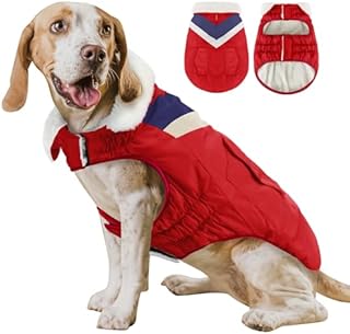 ALAGIRLS Warm Dog Coat, Fleece Lined Dog Jacket, Adjustable Dog Cold Weather Coat Clothes with Leash Hole, Windproof Dog Winter Coat Puppy Vest for Medium Dogs, Red M