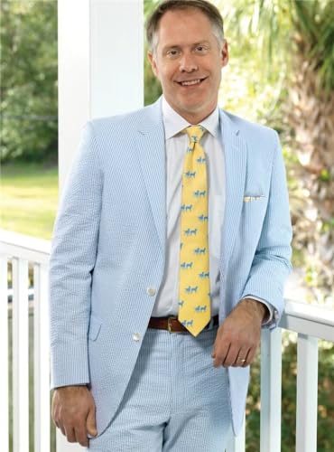 Men's 2 Piece Seersucker Suits Lightweight Breathable Beach Wedding Casual Striped Blazer Pants Summer Wear Suit2