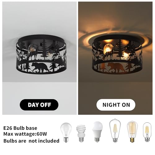 Mlgb Rustic Farmhouse Flush Mount Ceiling Light With Deer & Bear Design, 2-Light E26 Round Metal Fixture For Kitchen, Bedroom, Foyer, Entryway, And Lodge  thumb #2