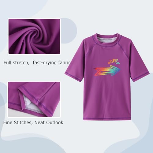 Image of Girls Short Sleeve Rash Guard Swim Shirt Girls Sun Protection Swimsuits Quick Dry Surf Tops Bathing Suits for Girls