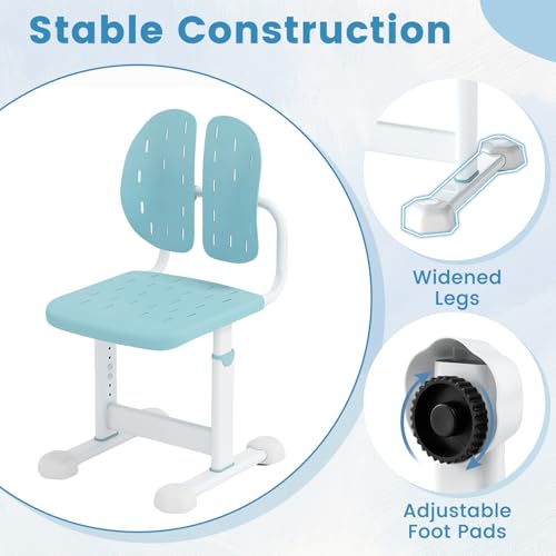 Image of Costzon Kids Desk Chair, Height-Adjustable Study Chair w /Breathable Seat, Double Back Support & Heavy Duty Metal Frame for 3+ Years Old Students Boys & Girls (Blue)