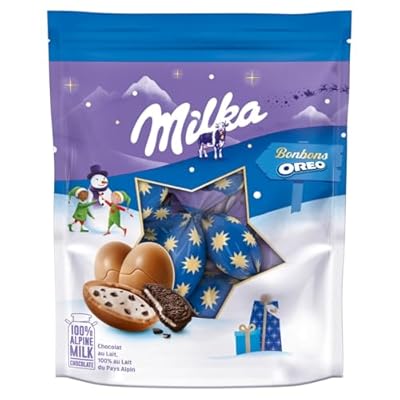 Milka Navidad Huevos de Chocolate con Leche de los Alpes Relleno de Trocitos de Galleta Oreo  Edición Especial Navidad - 86g