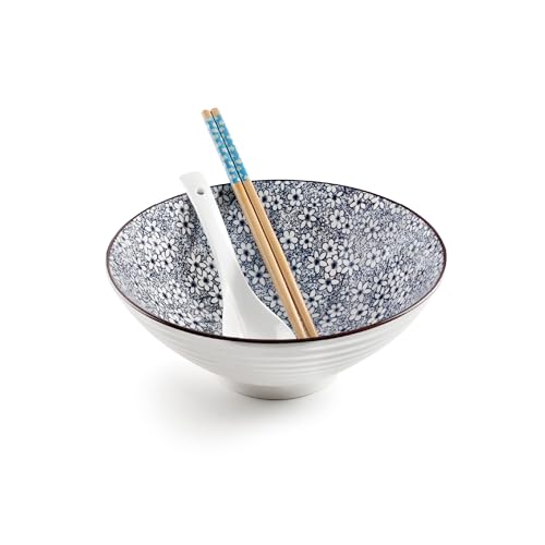 IBILI - Set para Ramen Sapporo, Cuenco + Cuchara + 2 Palillos, Porcelana