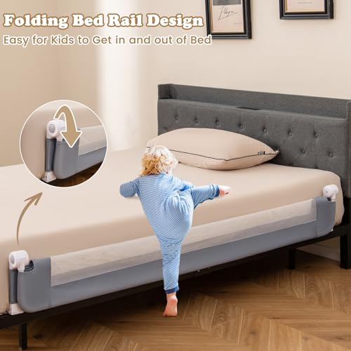 Image of BABY JOY Double Sided Bed Rail Guard, 2 Pack, Extra Long, Swing Down for Convertible Crib, Folding Baby Safety Bedrail for Kids Twin Full Size Queen King Mattress, Rails for Toddlers (Light Gray, 71 inch)