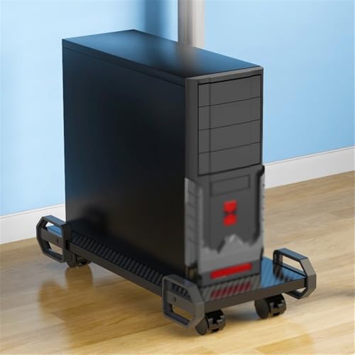 Soporte para CPU de PC de piso con 4 ruedas giratorias y estantes de almacenamiento, soporte móvil para torre de PC para alfombra, soporte para CPU de computadora (Negro) miniatura 7