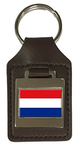 Porte-clés en cuir gravé drapeau hollandais en cuir véritable pour un style élégant au quotidien