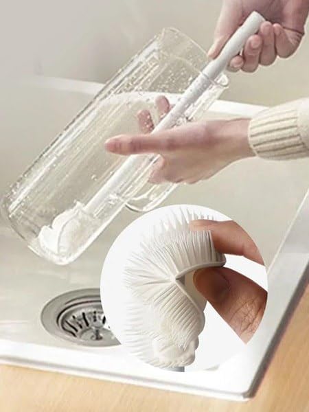 ORBITORA Silicone Sponge Bottle Dish Brush with 2 Hooks for Wall,Non-Scratch Washing Scrubber Cleaner for Wine/Whiskey Glass, Cups, Tumblers, Silicone Bottle Brush Cleaner Pack of 2 3