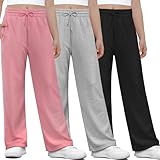 Aocku 3 Pack Girls Sweatpants Athletic Wide Leg Drawstring Joggers Pants Girls Kids Sweatpants Open Bottom Pants