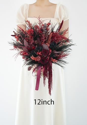 Bouquet de boda preservado Black/Red Pampas 9in miniatura 7