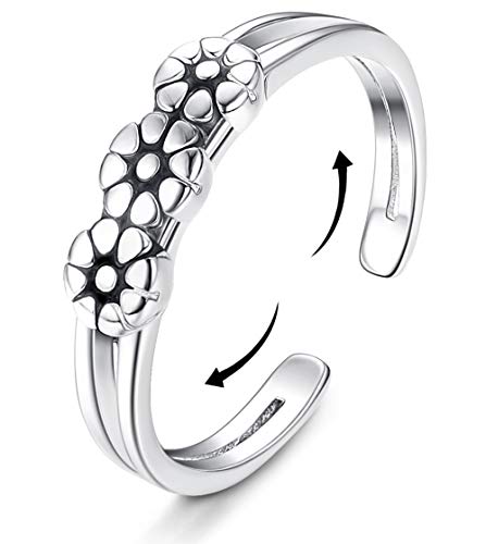 Sllaiss Sterling Silver Adjustable Rings for Women Men Pinky Finger Knuckle Toe Ring Simple Comfortable Thin Flower with Gift Box