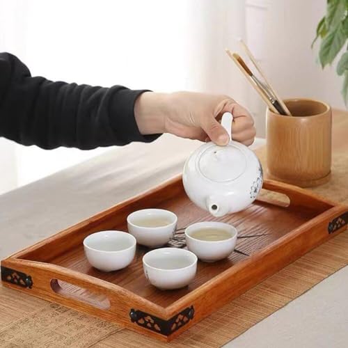 Plateau de service en bois avec poignée pour thé et petit déjeuner