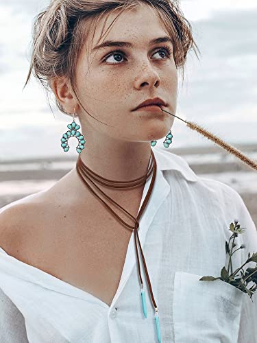 Inbagi 3 Pcs Western Jewelry for Women Bohemian Set, Boho Pendant Long Choker, Faux Leather Layered Bracelet, Dangle Earrings(Classic Style)