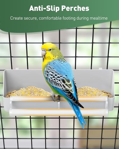 Pawfly 2 Pack Bird Feeder for Cage Hanging Plastic Feeder with Hooks Water Dispenser with Perches for Small Parakeet Cockatiel Canary Parrot - Image 4