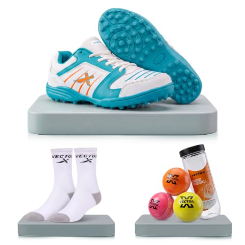 Image of Vector X Striker Cricket Shoes for Men & Boys Synthetic Leather Upper PVC Sole Studs Lace up Closure Lightweight & Durable Sports Shoe Ideal for Turf, Ground & Hard Surfaces
