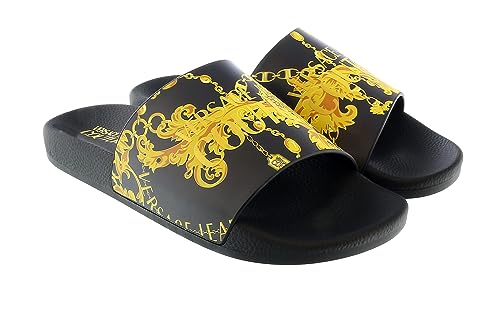 Versace Couture Chanclas sandalia de goma unisex 75YASQ4 chain negro, Negro y dorado., 41 EU
