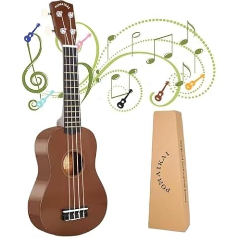 POMAIKAI Soprano Ukulele for Beginner Hawaiian Wood Ukelele 21 Inch Small Guitar Uke for Starter Student Adult (Bright-Brown) Cover