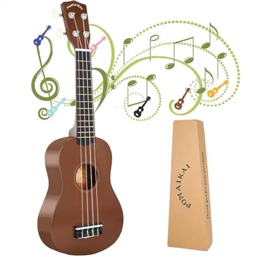 Image of POMAIKAI Soprano Ukulele for Beginner Hawaiian Wood Ukelele 21 Inch Small Guitar Uke for Starter Student Adult (Bright-Brown)