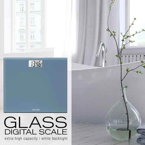 Image of Taylor Digital Extra-Wide Extra High 500lb Capacity Bathroom Scale for Body Weight, Accurate High Precision and Ultra Wide Platform, Digital Weighing Machine for People, Easy-to-Read, Slate Blue