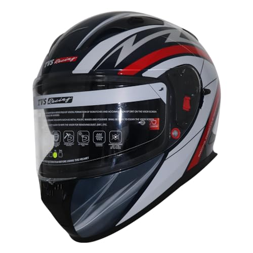 Image of TVS Racing Bluetooth Ready Helmet for Men's Bike: Full Face Helmet for Men, Premium Bike Helmet for Ultimate Safety & Style - Riding Helmets for Men Bike Adventures White /Black