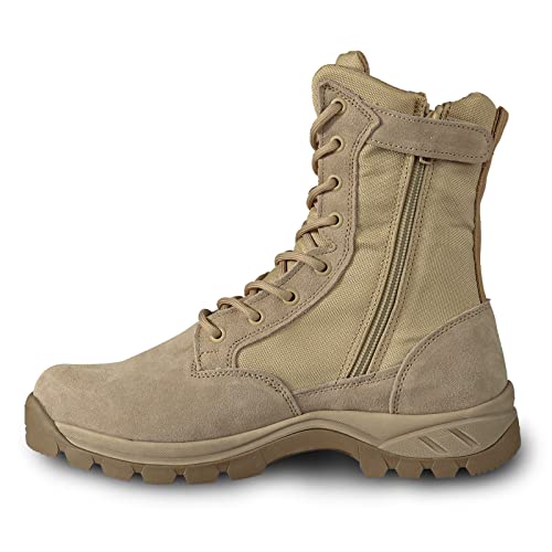 LUDEY Lightweight Military Tactical Boots for Men Durable YKK Side Zipper Police Army Combat Jungle Breathable Comfortable Duty Boots Tan 11US by LUDEY - Used condition - US$51.04