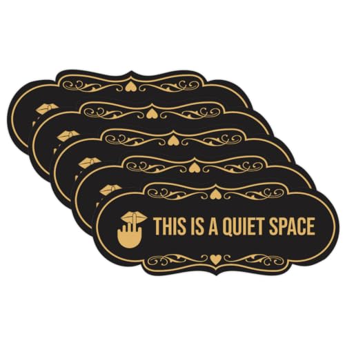 Signs ByLITA Designer This is a Quiet Space Sign (Black Gold) - Medium (5 Pack)