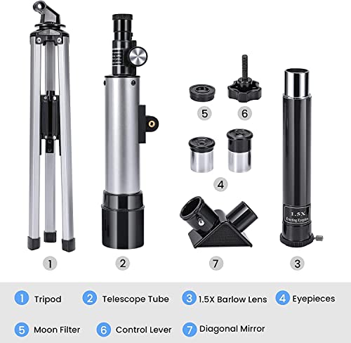 Image of CEZO Telescope Zoom 90X HD Focus Astronomical Refractor with Portable Tripod Stand. F36050M High Power Astronomical Telescope, Gift for Kids, Adults, Beginners to Explore Moon