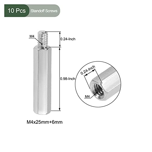 YOKIVE 10Stk M4 Abstandshalter Schrauben Vernickelt Sechskant PCB Abstandshalter Halten Höhe Konsistent Perfekt für Hauptplatine (Silberton 25mm+6mm)